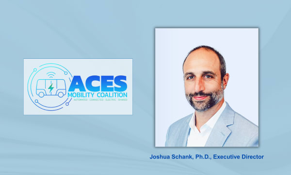 Portrait of Joshua Schank, Ph.D., alongside the ACES Mobility Coalition logo.