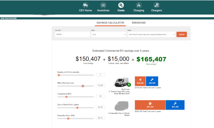Screen shot of page on the Commercial Electric Vehicle Hub.