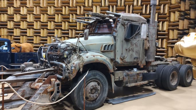 Vintage truck on display in museum.