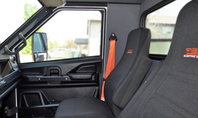 Interior of a pickup truck cab.