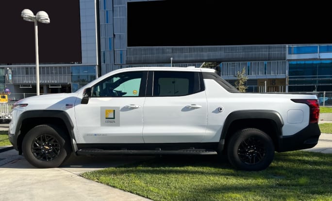 All-Electric Chevrolet Silverado EV with SCE Branding