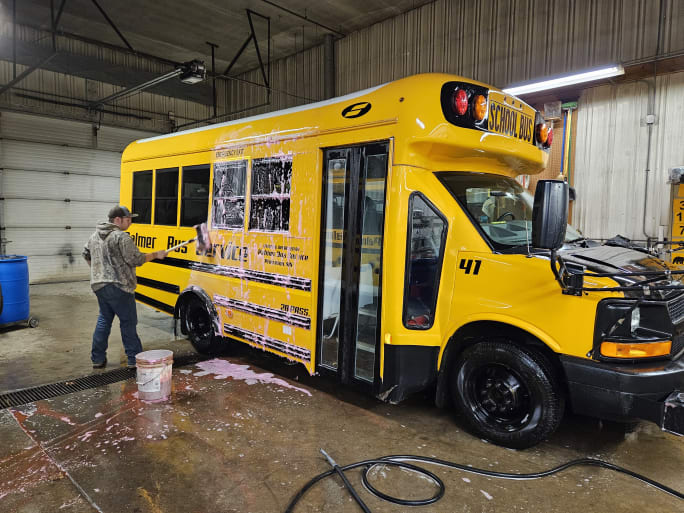 Palmer Bus being washed