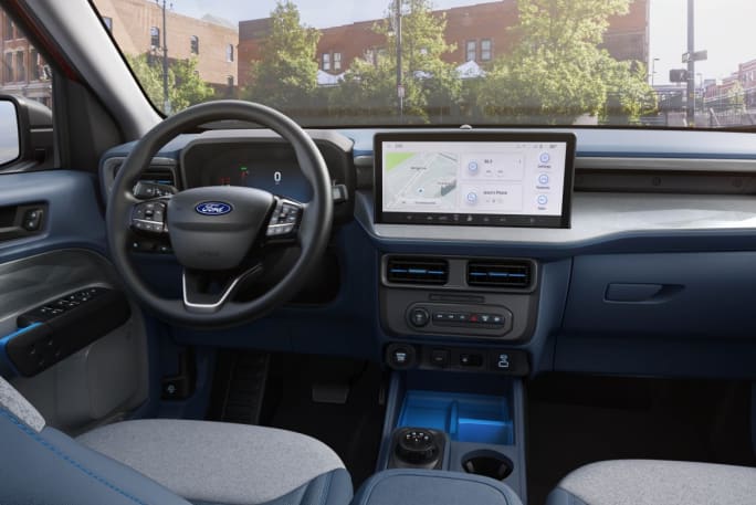 Interior dashboard of a 2025 Ford Maverick pickup truck.