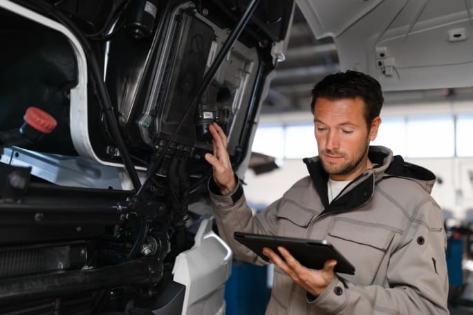 A mechanic working on a truck