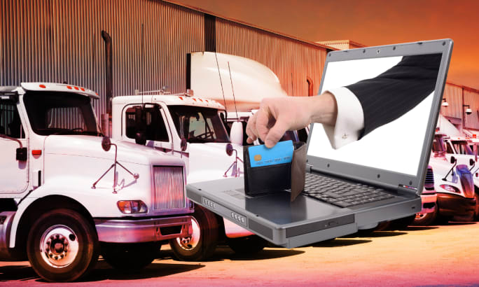 A truck fleet with a laptop and cyber theif