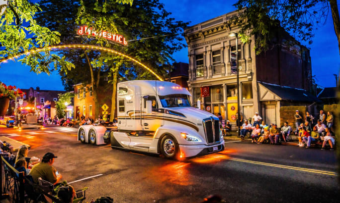 Truck in a parade at night