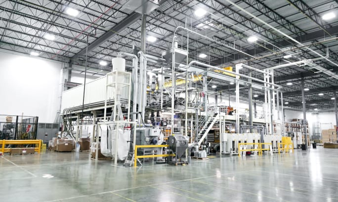 Inside view of an industrial area, an extrusion plant.