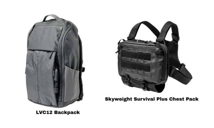 Backpack and a chest rig against a white background.