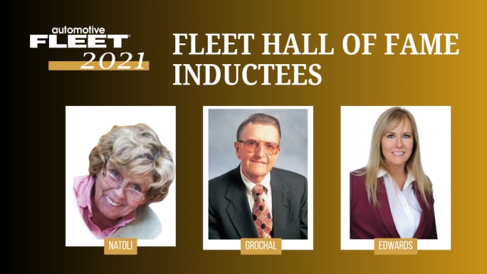2021 Fleet Hall of Fame inductees Elizabeth J. “Bette” Natoli, Frank Grochal, and Carolyn Edwards.