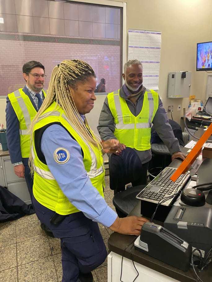 MTA New York City Transit President Demetrius Crichlow and MTA New York City Transit Executive Vice President of Buses Frank Farrell on Wednesday, Mar 18, 2026 visited the Times Square-42 St and Grand Central-42 St Customer Service Centers.