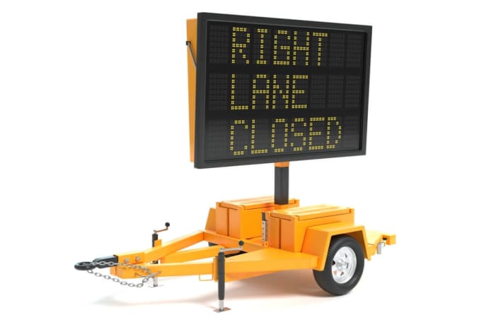 a orange  cart with the sign 