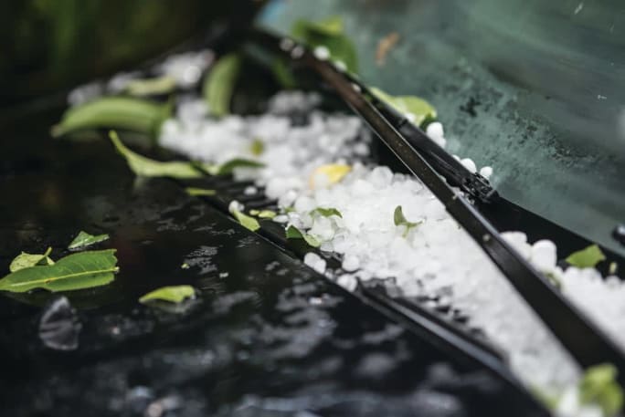 Car window with some hail