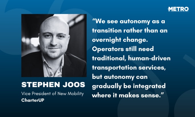 A graphic of Stephen Joos, VP, New Mobility, and a quote from the article;