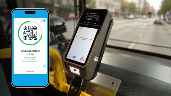 A CamTran fare payment interface featuring Modeshift technology