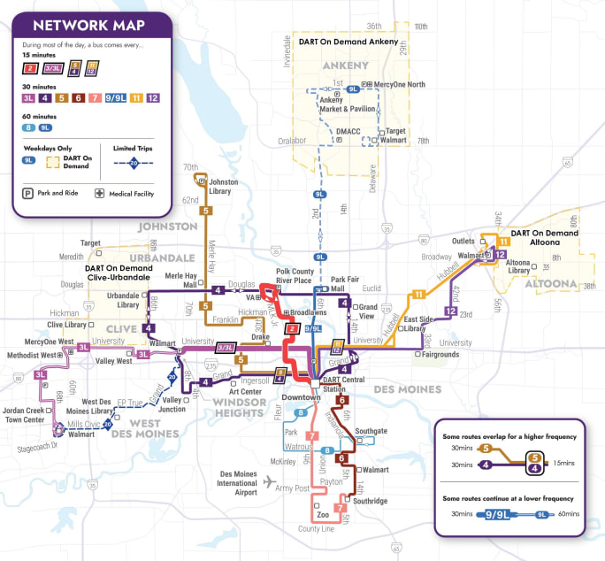 A map of DART's new Bus Network