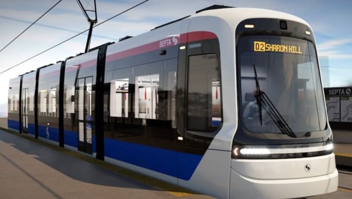 A rendering of a SEPTA railcar from Hitachi Rail