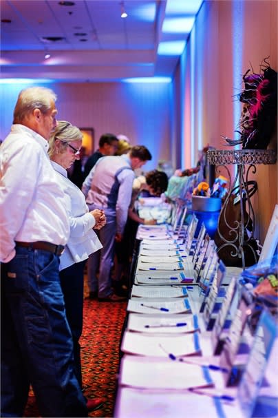 The silent auction items at the Denim and Diamonds Gala hosted by Pure Bliss Salon and Spa in Flint, Michigan.