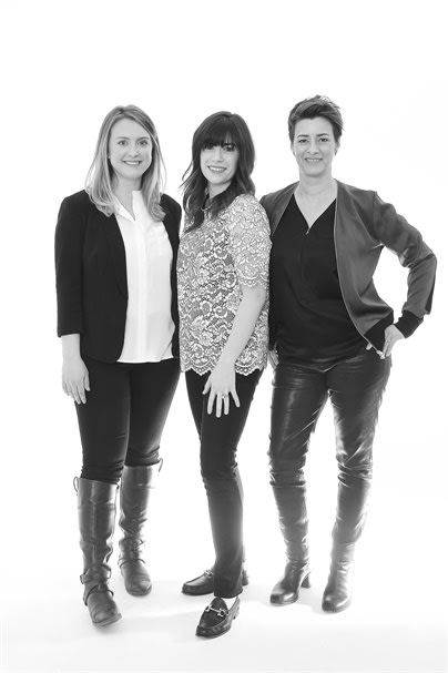 Amy Pirro, marketing manager and graphic designer; Jordan Becker, director of marketing; and Ginny Eramo, owner of Interlocks in Newburyport, Massachusetts.