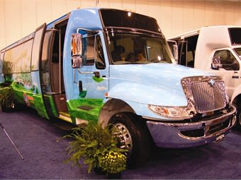 The EVolution is built on a commercial International chassis. The engine and accessory drive systems are removed and replaced with a 230-volt AC continuous primary drive and a 40 kW liquid-cooled flux vector motor controller accessory drive. Under a fast charge, the batteries can fully recover in less than one hour.