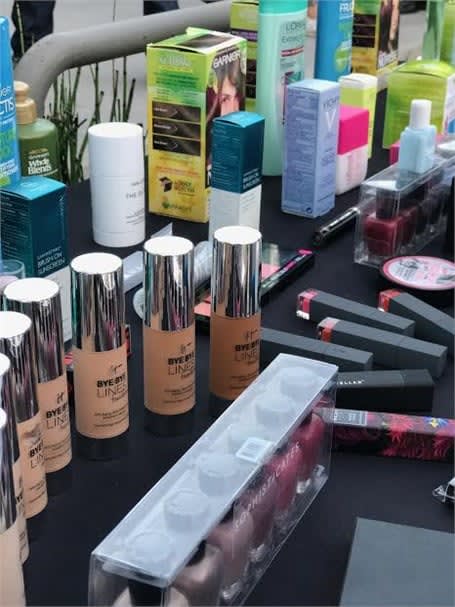 Products on a donation table at the cocktail party, which took place Monday, August 14.