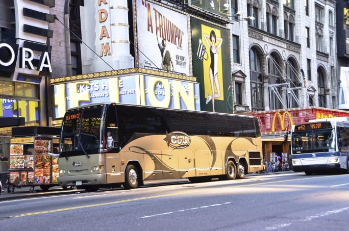A C&J Bus Lines motorcoach in Midtown New York City.