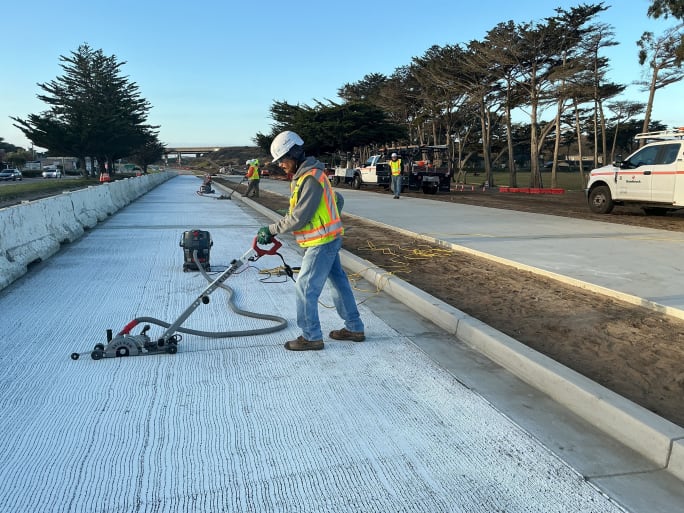 Monterey-Salinas Transit SURF! construction on concrete.
