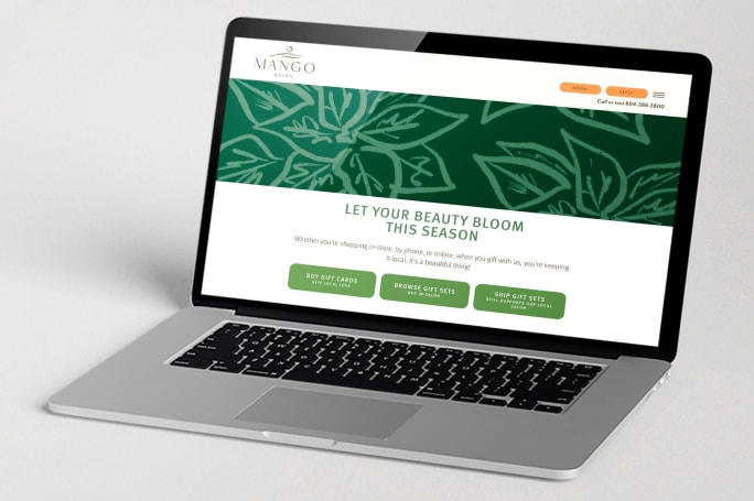 A desktop mockup of Mango's holiday gift card campaign
