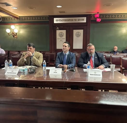 PSBA Members Todd Rittenhouse (Rittenhouse Bus Lines), Dan Frye (Frye Transportation Group), and Aaron Sepkowski (Pocono Transportation) at a table.