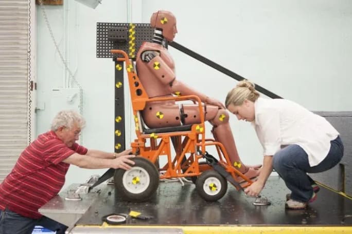 a crash test simulation with a dummy