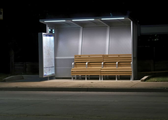 DART's Tolar bus stop with solar lighting at night