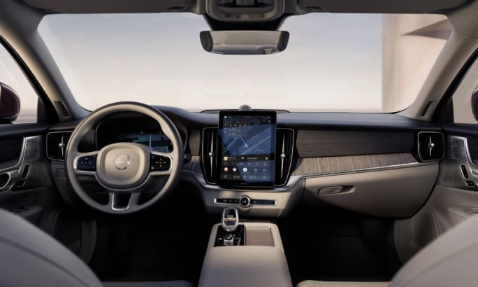 Front interior of a Volvo S90.