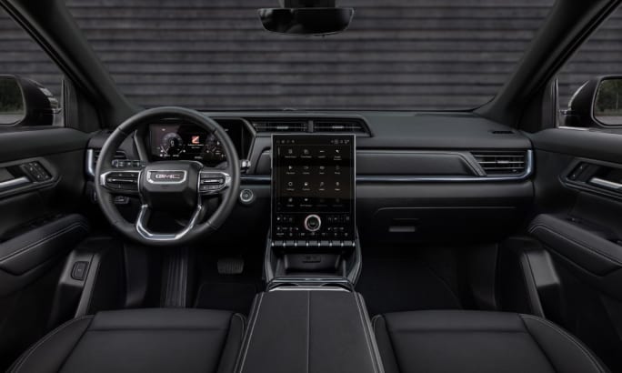 Black front cab interior of a 2025 GMC Terrain.