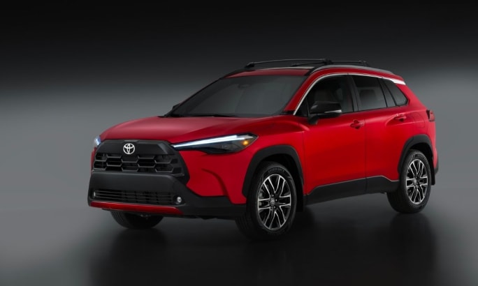 2026 Toyota Corolla Cross gas-powered model in red. 
