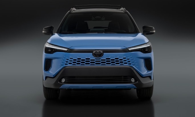 2026 Toyota Corolla Cross Hybrid model in blue. 
