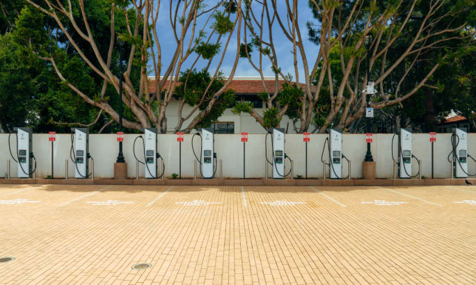 A row of chargers at the downtown Santa Barbara charging center.