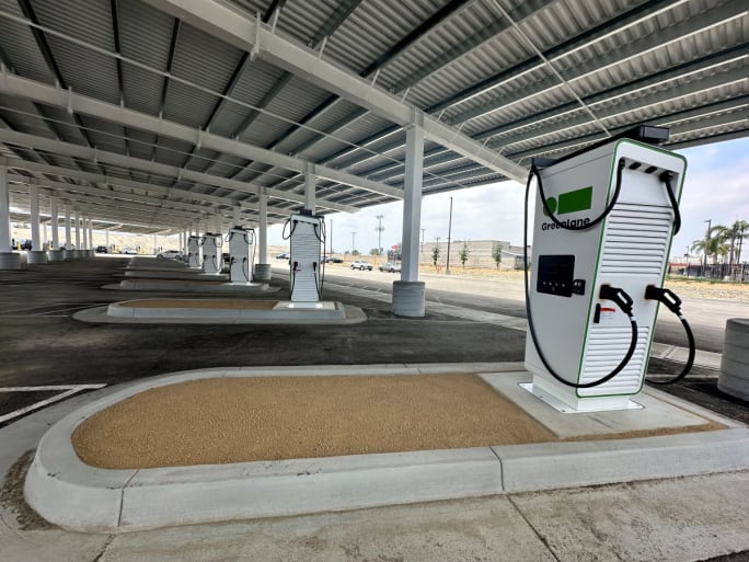 Electric truck charging depot. 