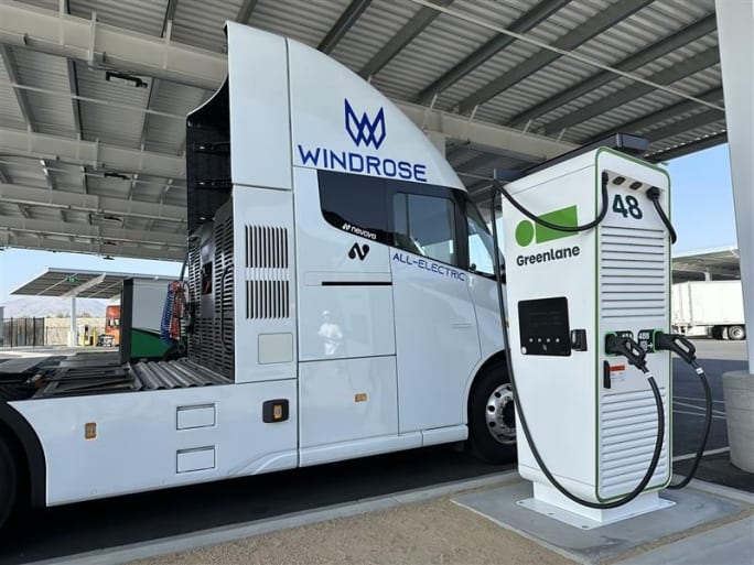Windrose truck at a Greenlane charging facility. 