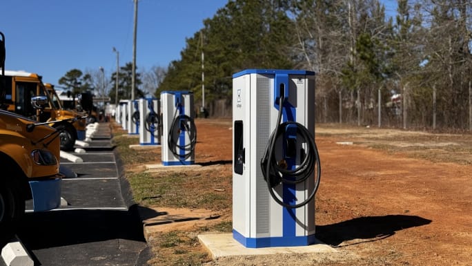 a row of EV bus chargers