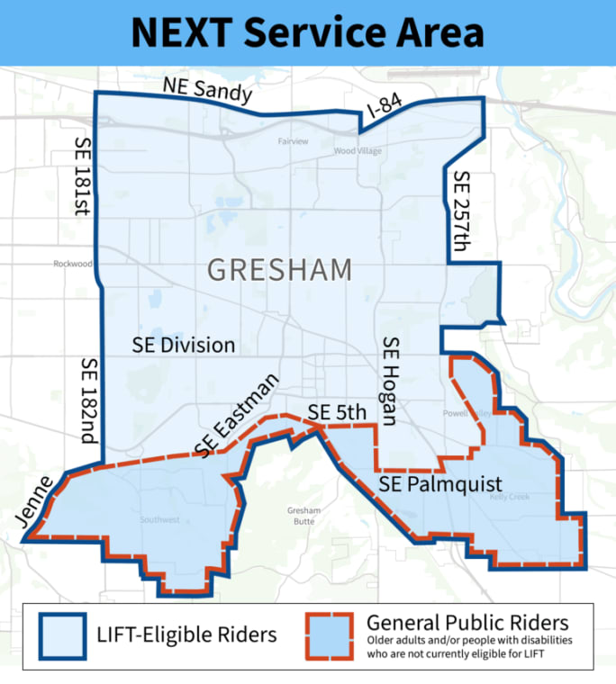 Map of the TriMet NEXT service area.