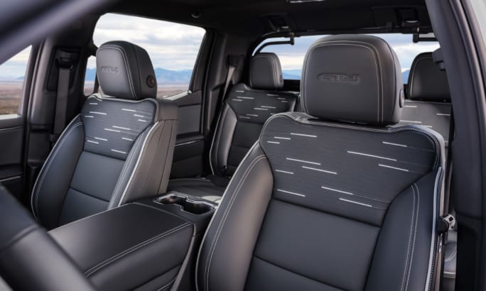 Interior seating of a 2026 GMC Sierra EV AT4 trim.