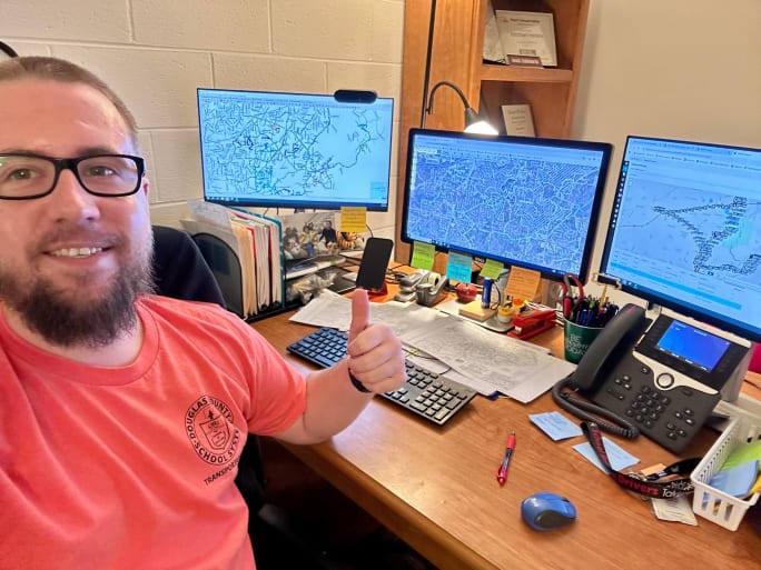 A display of the mapping software schools use to route buses