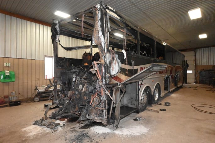Photo of burned-out motor coach