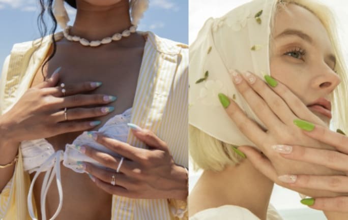 a woman's torso, with manicured hands
