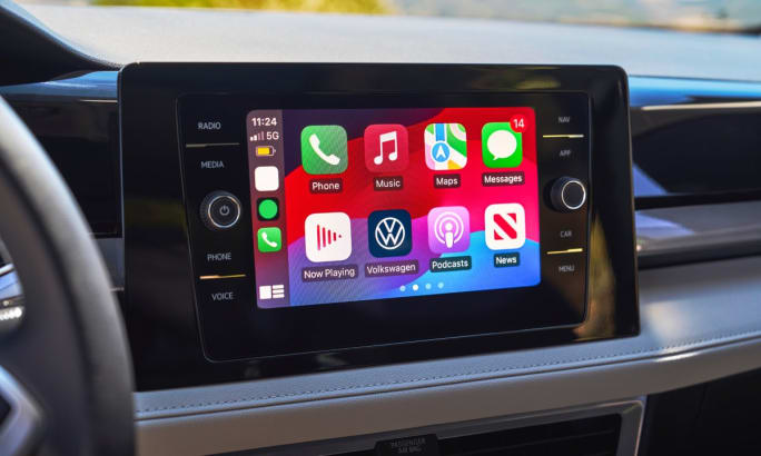 The 2025 Volkswagen Taos' 8-in. infotainment display showing available applications.