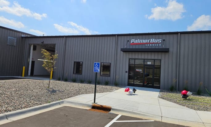 the exterior door of palmer bus' princeton MN building