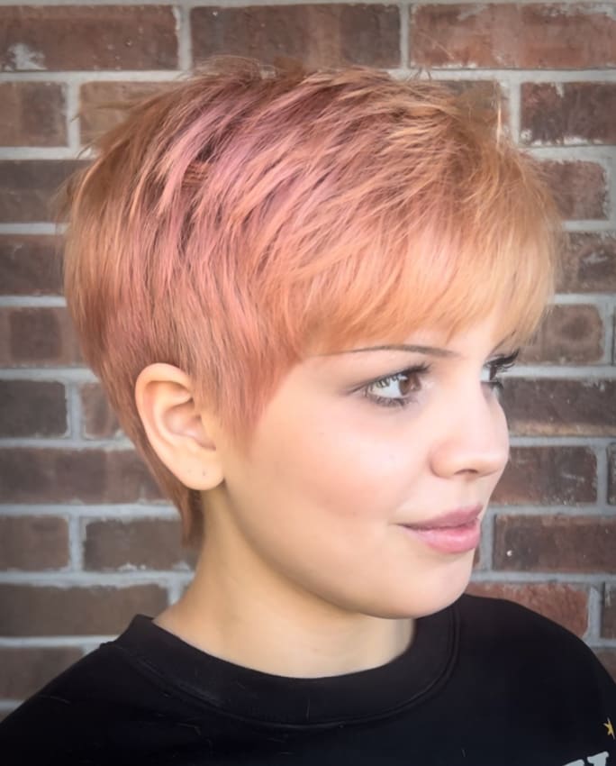 A woman with a short haircut