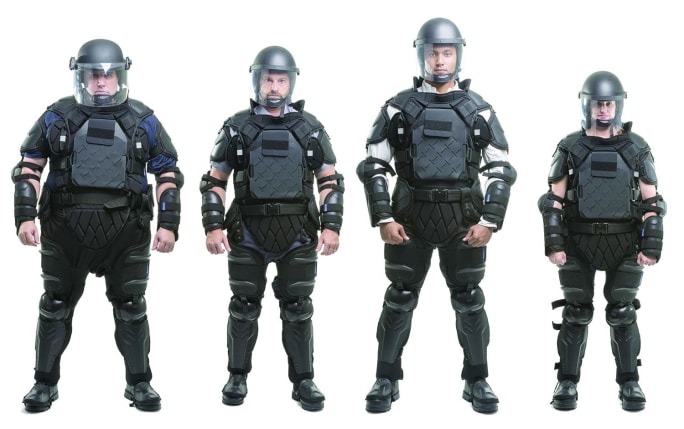 Sirchie's TacCommander riot control suit adjusts to fit and protect officers of all sizes.[|CREDIT|]Photo: Sirchie