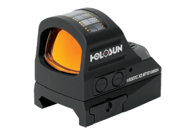 Features of the HS507C open reflex optical sight include: Holosun’s Super LED, multi-reticle system, and solar failsafe.[|CREDIT|]