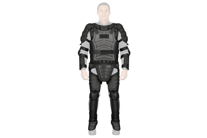 Monadnock's new riot suit is made of a rigid polypropylene polymer and features enhanced characteristics for optimal comfort and protection in crowd control situations. (Photo: Safariland)[|CREDIT|]