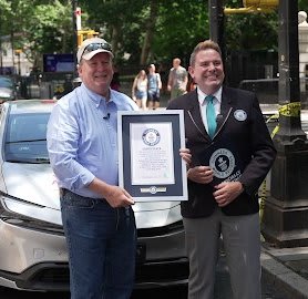 Wayne Gerdes receives the Guinness World Record title for lowest fuel consumption driving across the U.S. 
